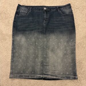 Be-Girl Dark Wash Rhinestone Embellished Denim Jean Skirt Women’s Plus Sz 3XL